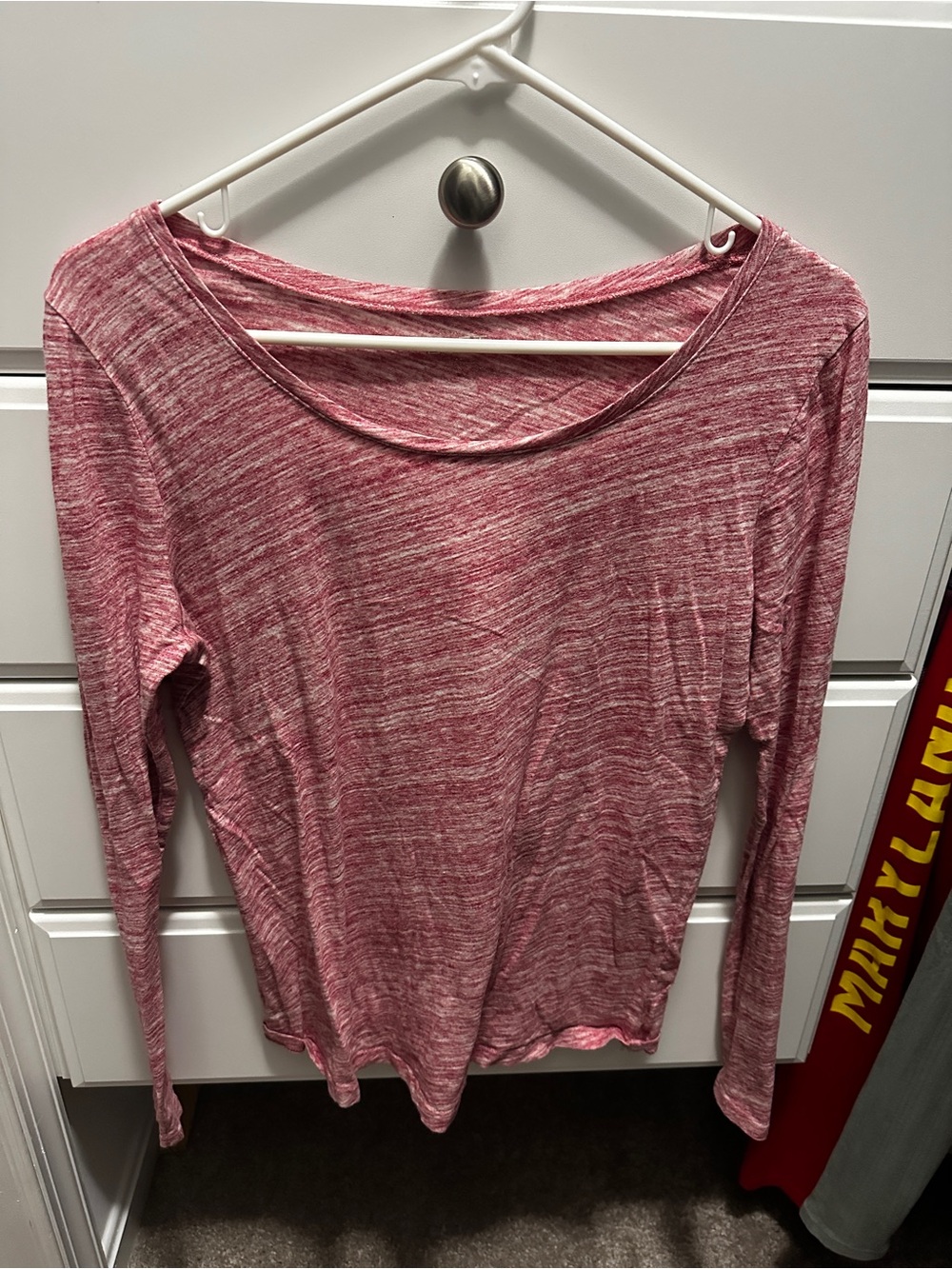 LOFT Heathered Red Long Sleeve Scoop Neck Top